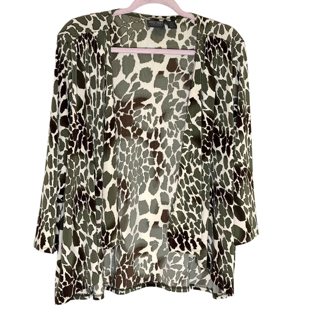 Additions By Chicos Slinky Knit Cardigan Layer Animal Print Green 2 US L
